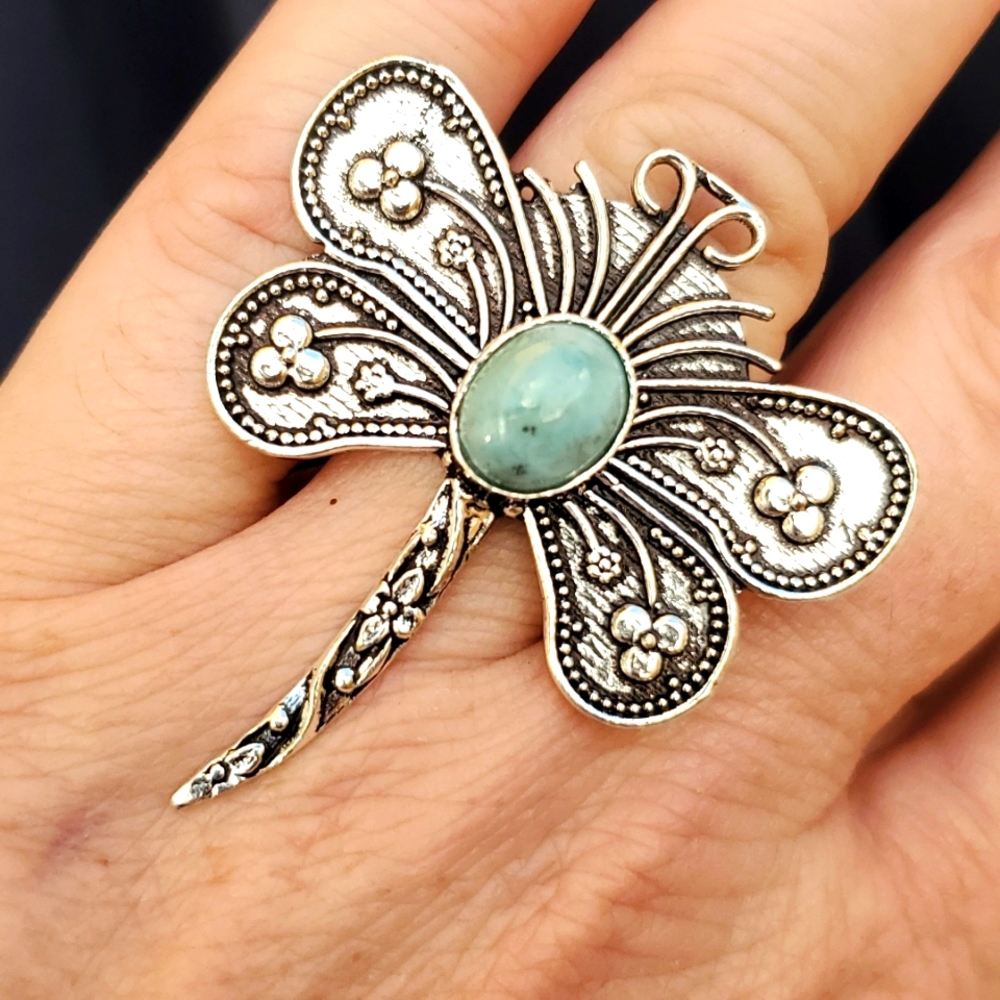 New Dragonfly Larimar Silver Ring.
